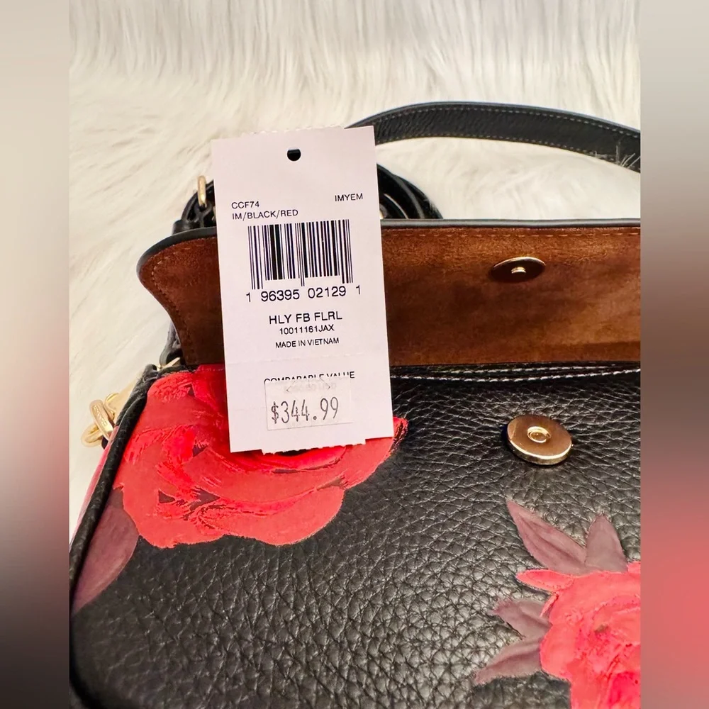 NWT Coach Floral Print Hailey Flap Crossbody Bag CCF74 in Black/Red - Picture 15 of 15